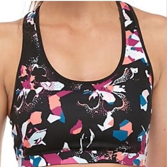 Zelos Black Racerback Sports Bra‎ Padded Size Small Pink Print Yoga Top - Picture 4 of 7